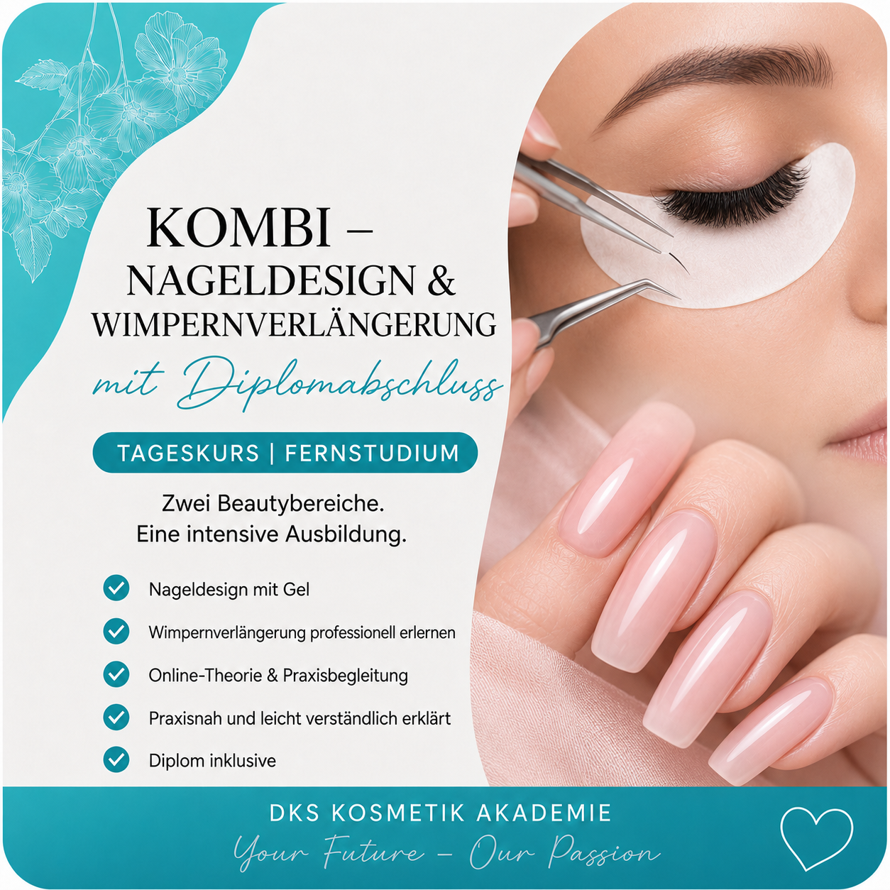 Nageldesign mit Gel und Wimpernverlängerung
